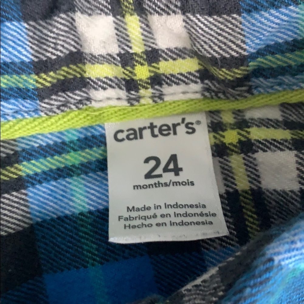 Carter’s Blue Yellow Plaid Flannel Long Sleeve button down shirt 24 months - Picture 2 of 5